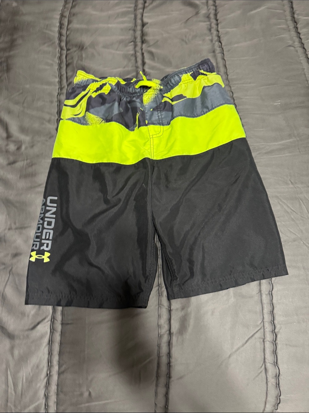 Under Armour Boys Neon Yellow and Black Swim Trunks